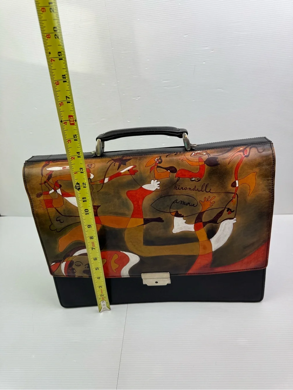 VTG Bambas Hand Painted Leather Briefcase Joan Miro Hirondelle Amour Italy W/Key